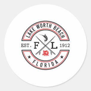 Lake Worth Beach Florida Fl Retro Surfer Strand Fr Ronde Sticker