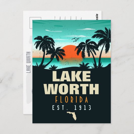 Lake Worth Florida Retro Sunset Souvenirs 60s Briefkaart (Voorkant / Achterkant)
