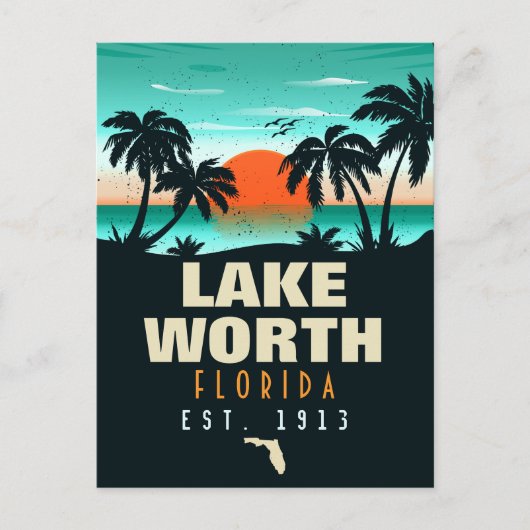 Lake Worth Florida Retro Sunset Souvenirs 60s Briefkaart (Voorkant)