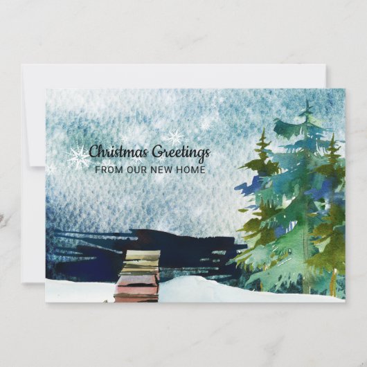 Lakefront Pine Trees Sneeuwlucht Nieuw adres Aankondiging (Voorkant)