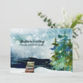 Lakefront Pine Trees Sneeuwlucht Nieuw adres Aankondiging (Staand voorkant)