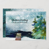 Lakefront Pine Trees Sneeuwlucht Nieuw adres Aankondiging (Voorkant / Achterkant)