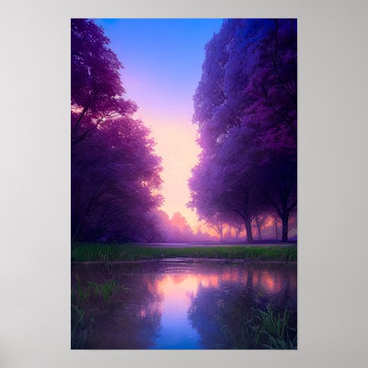 Lakefront Twilight in het bos Poster (Voorkant)
