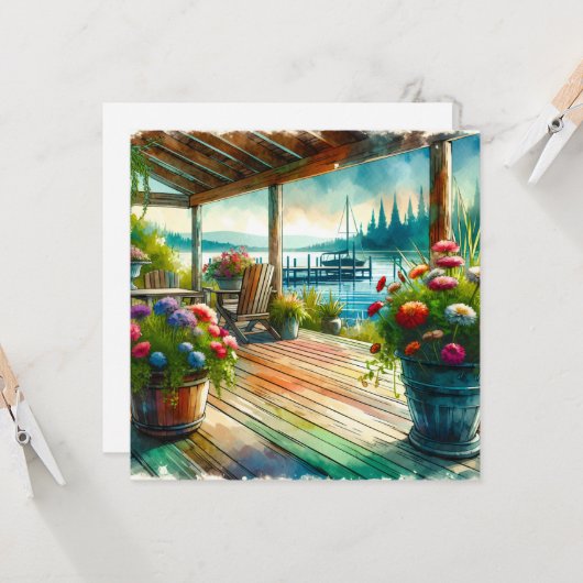  Lakehouse Uitzicht Deck and Flowers Kaart (Voorkant / Achterkant in situ)
