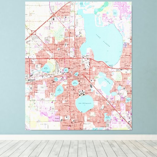 Lakeland Florida Map (1975) Canvas Afdruk (Insitu (Houten vloer))