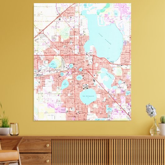 Lakeland Florida Map (1975) Canvas Afdruk (Insitu (Woonkamer))