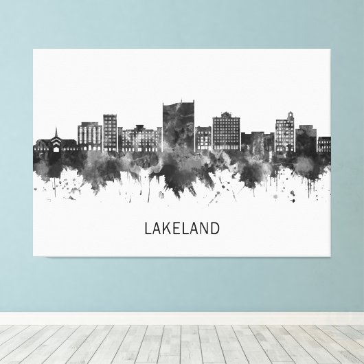 Lakeland Florida Skyline BW Canvas Afdruk (Insitu (Houten vloer))