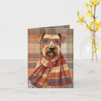 Lakeland Terrier Dog Autumn Plaid Monogrammed Kaart