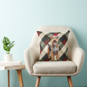 Lakeland Terrier Dog Plaid Kerstvakantie Kussen