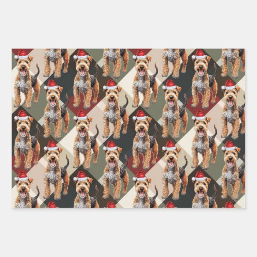 Lakeland Terrier Kersthond rood en groen geplakt Inpakpapier Vel (Voorkant 2)