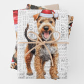 Lakeland Terrier Kersthond rood en groen geplakt Inpakpapier Vel (In situ)