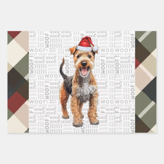 Lakeland Terrier Kersthond rood en groen geplakt Inpakpapier Vel (Voorkant)