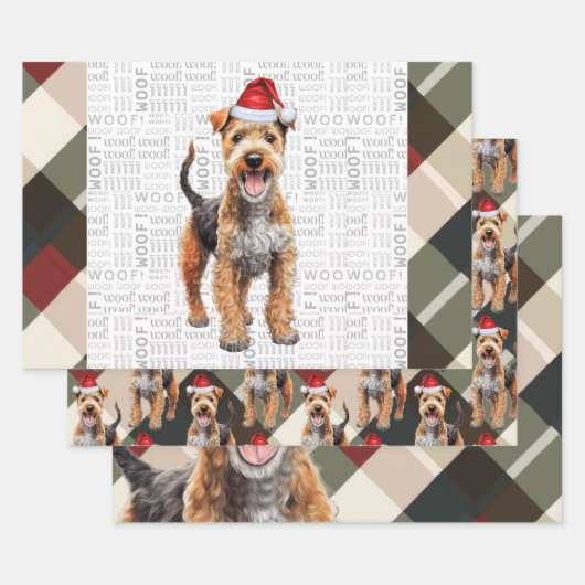 Lakeland Terrier Kersthond rood en groen geplakt Inpakpapier Vel (Set)