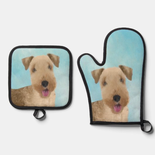 Lakeland Terrier Schilderen Schattigee Originele H Ovenwant & Pannenlap Set (Voorkant)