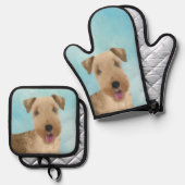 Lakeland Terrier Schilderen Schattigee Originele H Ovenwant & Pannenlap Set (Voorkant / Achterkant)