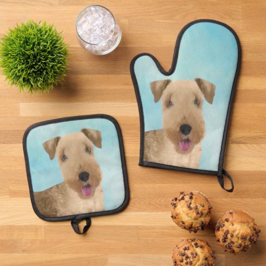Lakeland Terrier Schilderen Schattigee Originele H Ovenwant & Pannenlap Set (Top down)