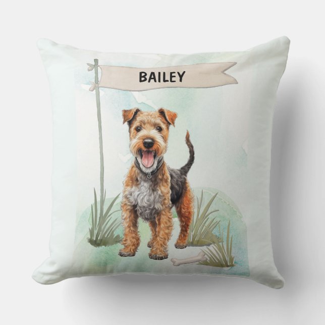 Lakeland Terrier Watercolor Personalized Dog Kussen (Voorkant)