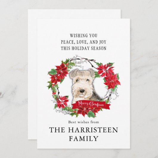Lakeland Terrier Waterverf Poinsettia Kerst Feestdagenkaart (Voorkant / Achterkant)