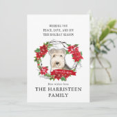 Lakeland Terrier Waterverf Poinsettia Kerst Feestdagenkaart (Staand voorkant)