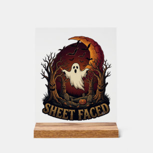 Laken Gezicht Spook Halloween Griezels Bomen Maan_ Acryl Bord