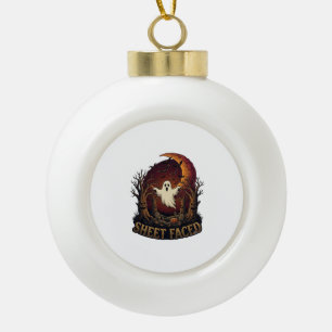 Laken Gezicht Spook Halloween Griezels Bomen Maan_ Keramische Bal Ornament