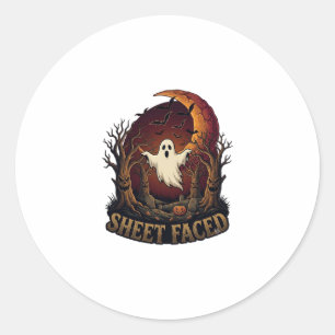 Laken Gezicht Spook Halloween Griezels Bomen Maan_ Ronde Sticker