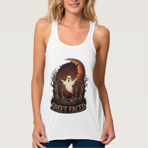 Laken Gezicht Spook Halloween Griezels Bomen Maan_ Tanktop