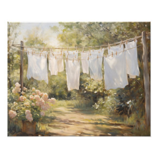 Lakens hangend aan de waslijn Waskamer Print Foto Afdruk
