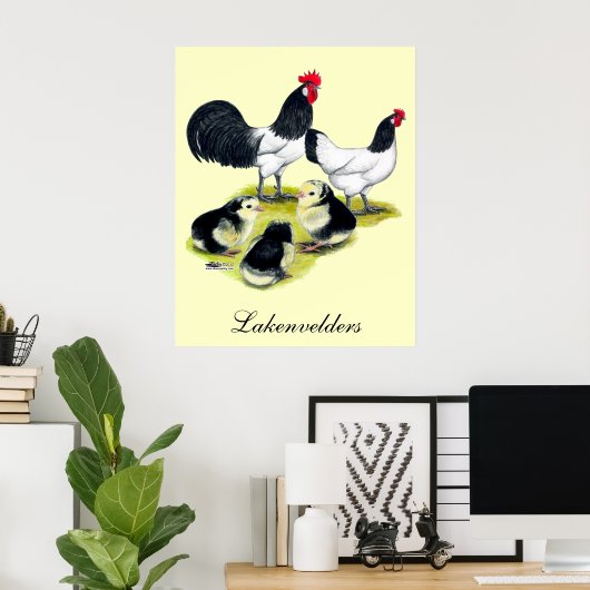 Lakenvelder Chicken Family Poster (Thuiskantoor)
