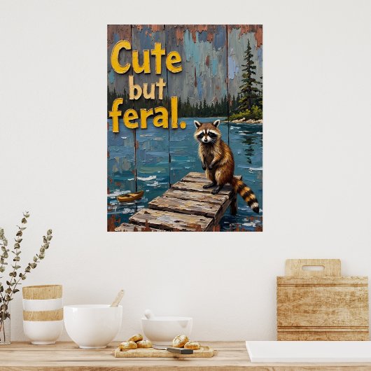 Lakeside Bandit: een Uitzicht van een wasbeer Poster (Keuken)