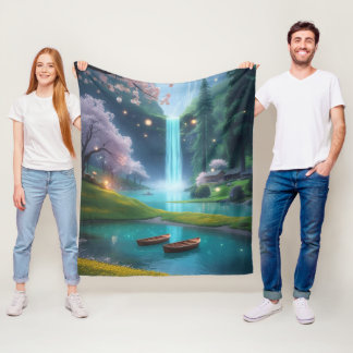 "Lakeside Calm – Turquoise wateren en roeiboten ge Fleece Deken