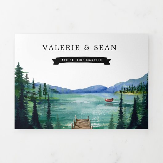 Lakeside Campground Resort | Illustratief huwelijk Drieluik Uitnodiging (Cover)