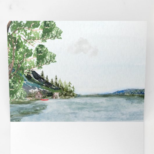 Lakeside Campground Resort | Illustratief huwelijk Drieluik Uitnodiging (Binnenzijde eerst)