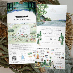 Lakeside Campground Resort   Illustratief huwelijk Drieluik Uitnodiging