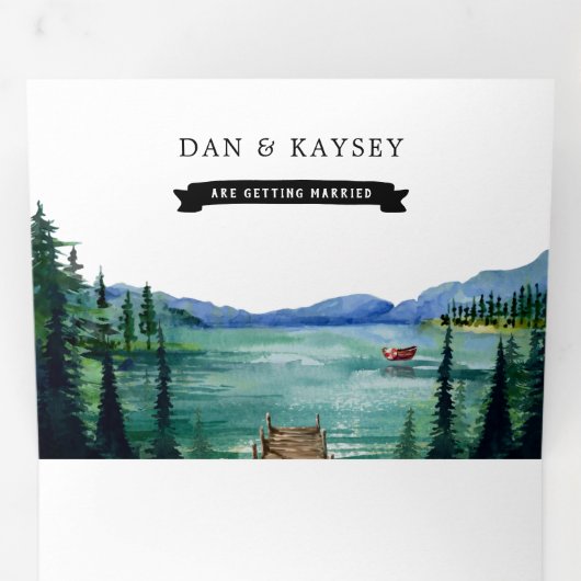 Lakeside Campground Resort | Illustratief huwelijk Drieluik Uitnodiging (Binnenzijde eerst)