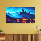 Lakeside Castle in de bergen Canvas Afdruk (Insitu (Woonkamer))