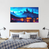 Lakeside Castle in de bergen Canvas Afdruk (Insitu (Slaapkamer))