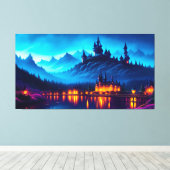 Lakeside Castle in de bergen Canvas Afdruk (Insitu (Houten vloer))