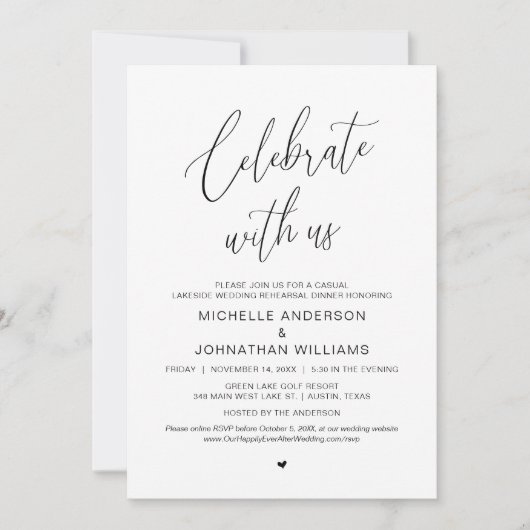Lakeside Casual Modern Wedding Rehearsal Dinner Kaart (Voorkant)