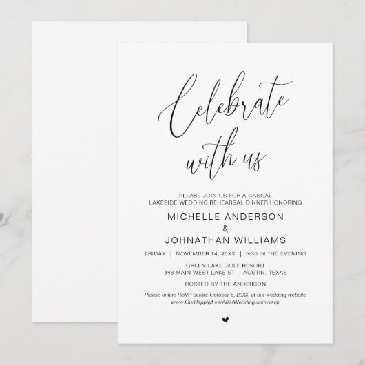 Lakeside Casual Modern Wedding Rehearsal Dinner Kaart (Voorkant / Achterkant)