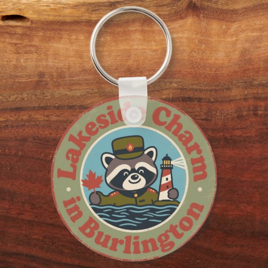 Lakeside Charm in Burlington Funny Raccoon Sleutelhanger (Achterkant)