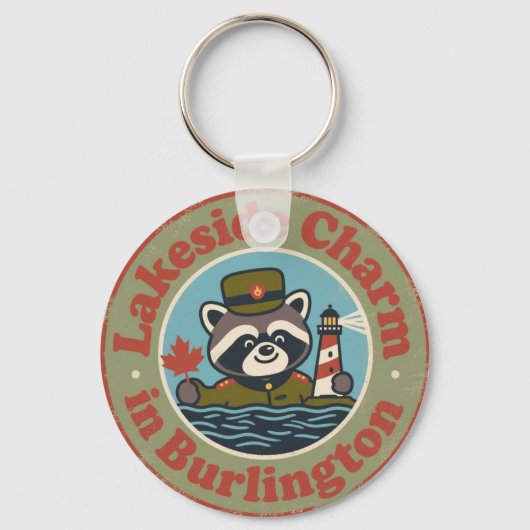 Lakeside Charm in Burlington Funny Raccoon Sleutelhanger (Achterkant)