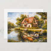 Lakeside Cottage met Rowboat Briefkaart (Voorkant / Achterkant)