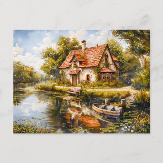 Lakeside Cottage met Rowboat Briefkaart (Voorkant)