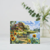 Lakeside Cottage met zonnebloemveld Briefkaart (Staand voorkant)