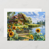 Lakeside Cottage met zonnebloemveld Briefkaart (Voorkant / Achterkant)