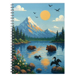 Lakeside landschap, pixel art notitieboek