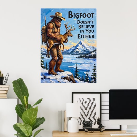 Lakeside Lookout: beschermende greep van Bigfoot Poster (Thuiskantoor)