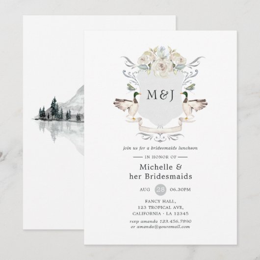 Lakeside Monogram Crest Bridesmaids Luncheon Kaart (Voorkant / Achterkant)