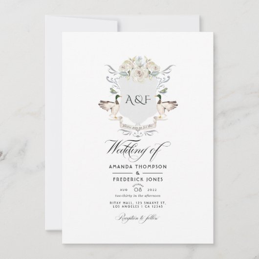 Lakeside Monogram Crest QR Code RSVP Weddenschap Kaart (Voorkant)